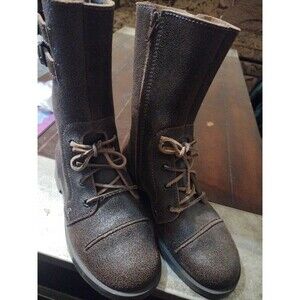 Gianni Bini Womens Sz 6.5 Dark Brown Ankle Boots Rough Leather Lace-Up Zip